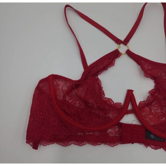 Frederick’s of Hollywood Red Floral Lace Bra Set Lover L/XL - Picture 7 of 12